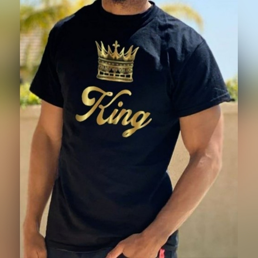 King and Crown Black with Gold Graphic T-Shirt Men's Size L New Without Tags